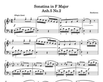 Piano Music Sheets - Sonatina in F major Anh. 5 No. 2 - Beethoven  - Digital Download Music Sheet