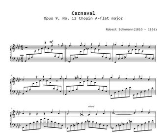 Piano Music Sheets - Carnaval Opus 9 No 12 A flat Major 'Chopin'  - Robert Schumann - Piano - Digital Download
