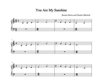 Partitions de piano - You are my Sunshine - Easy Version for Beginners - par Jimmie Davis et Charles Mitchell - Paper Music Sheets