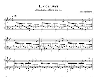 Piano Music Sheets - Luz de Luna from Album: A Celebration of Love, and Life by Jose Valladares - Easy Version -  Digital Download