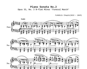 Piano Music Sheets - Piano Sonata No.2 Opus 35 No. 3 in B flat Minor - Frederic Chopin - 'Funeral March' - Physical Paper Sheet Music