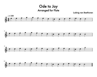 Flute Music Sheets - Ode to Joy - Beethoven - Digital Download