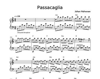 Piano Music Sheets - Passacaglia Suite No 7 HWV 432 by Johan Halvorsen - Piano - Digital Download