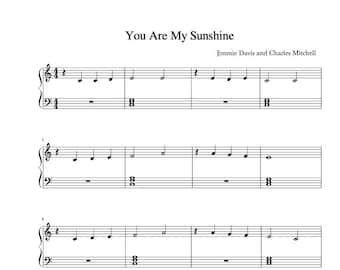 Piano Music Sheets - You are my Sunshine - Easy Version for Beginners - by Jimmie Davis, and Charles Mitchell - Digital Download