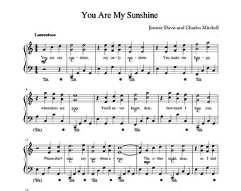 Piano Music Sheets - You are my Sunshine by Jimmie Davis, and Charles Mitchell - Digital Download