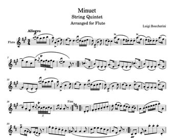 Flute Music Sheets - Minuet Arranged for Flute - Luigi Boccherini - Digital Download