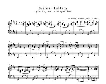 Piano Music Sheets - Brahms lullaby Opus 49 No 4 'Wiegenlied' - Johannes Brahms - Piano - Digital Download