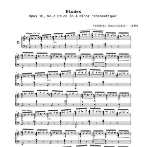 Piano Music Sheets - 12 Etudes Opus 10 No 2 Etude in A Minor &#39;Chromatique&#39; - Frederic Chopin - Digital Download