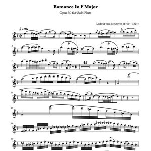 Flute Music Sheets - Romance in F Major Opus 50 - Ludwig van Beethoven - Flute - Digital Download