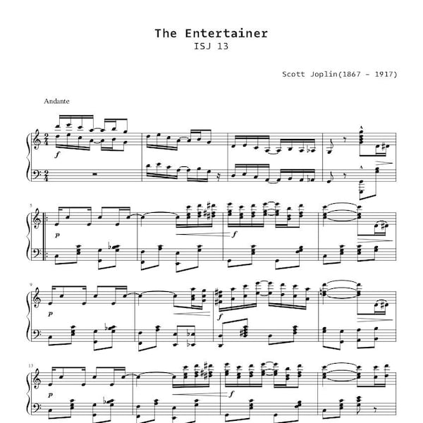 Piano Music Sheets - The Entertainer ISJ 13 - Scott Joplin - Digital download