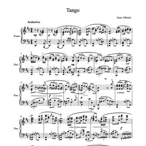 Piano Music Sheets - Tango in D Op. 165, No. 2 by Isaac Albeniz - Version 2 - Piano - Digital Download
