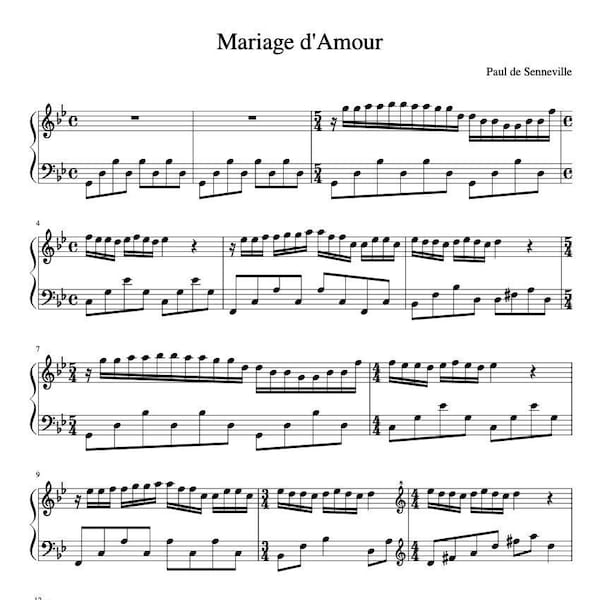 Partitions pour piano - Mariage d'amour de Paul de Senneville - Piano - Téléchargement numérique