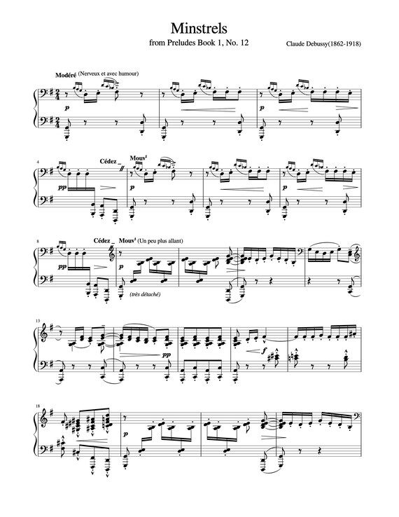 ピアノ楽譜 - ミンストレル - 前奏曲集第 1 巻第 12 番より - クロード