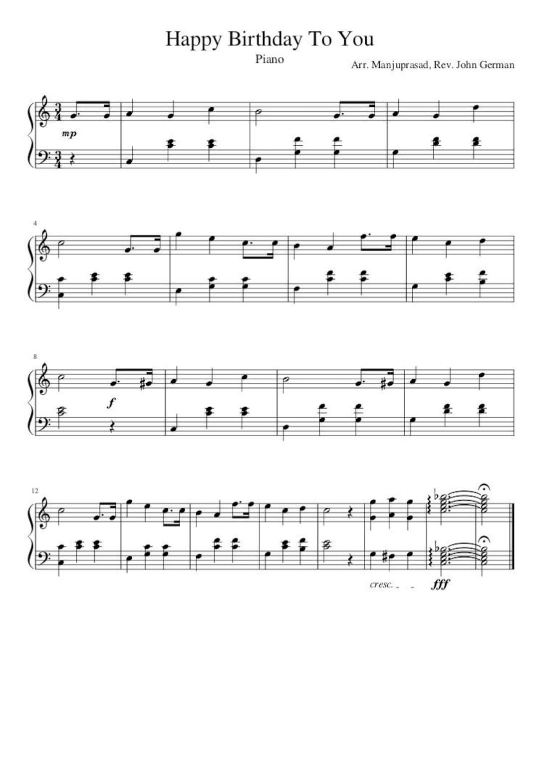 Partitions pour piano Joyeux anniversaire à vous John Etsy France