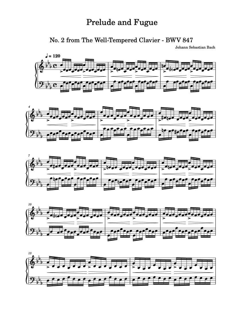 ピアノ楽譜 - プレリュード第2番 ハ短調 第1巻 BWV 847 - ヨハン