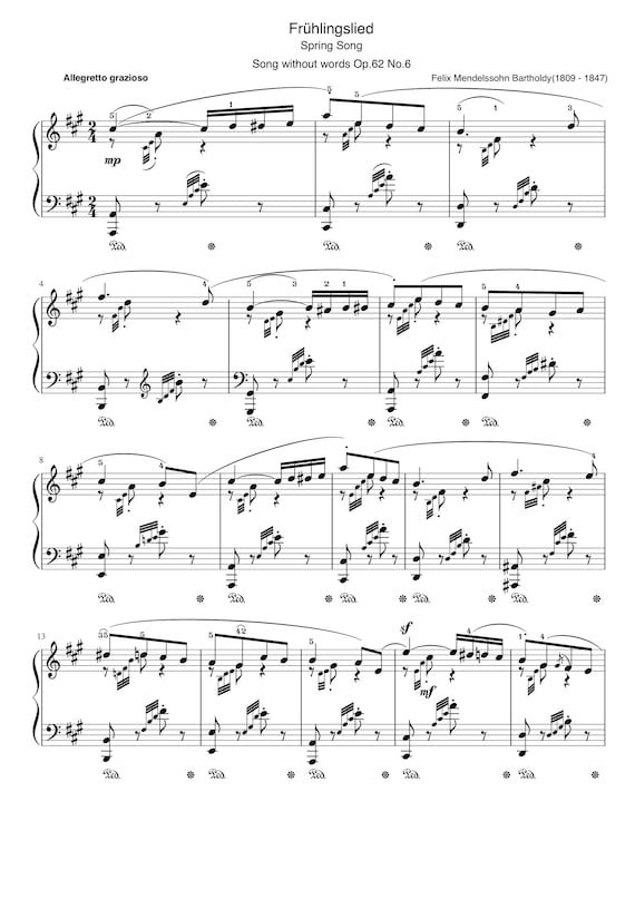 ピアノ楽譜 - 無言歌 - 作品62第6番「春の歌」 - フェリックス