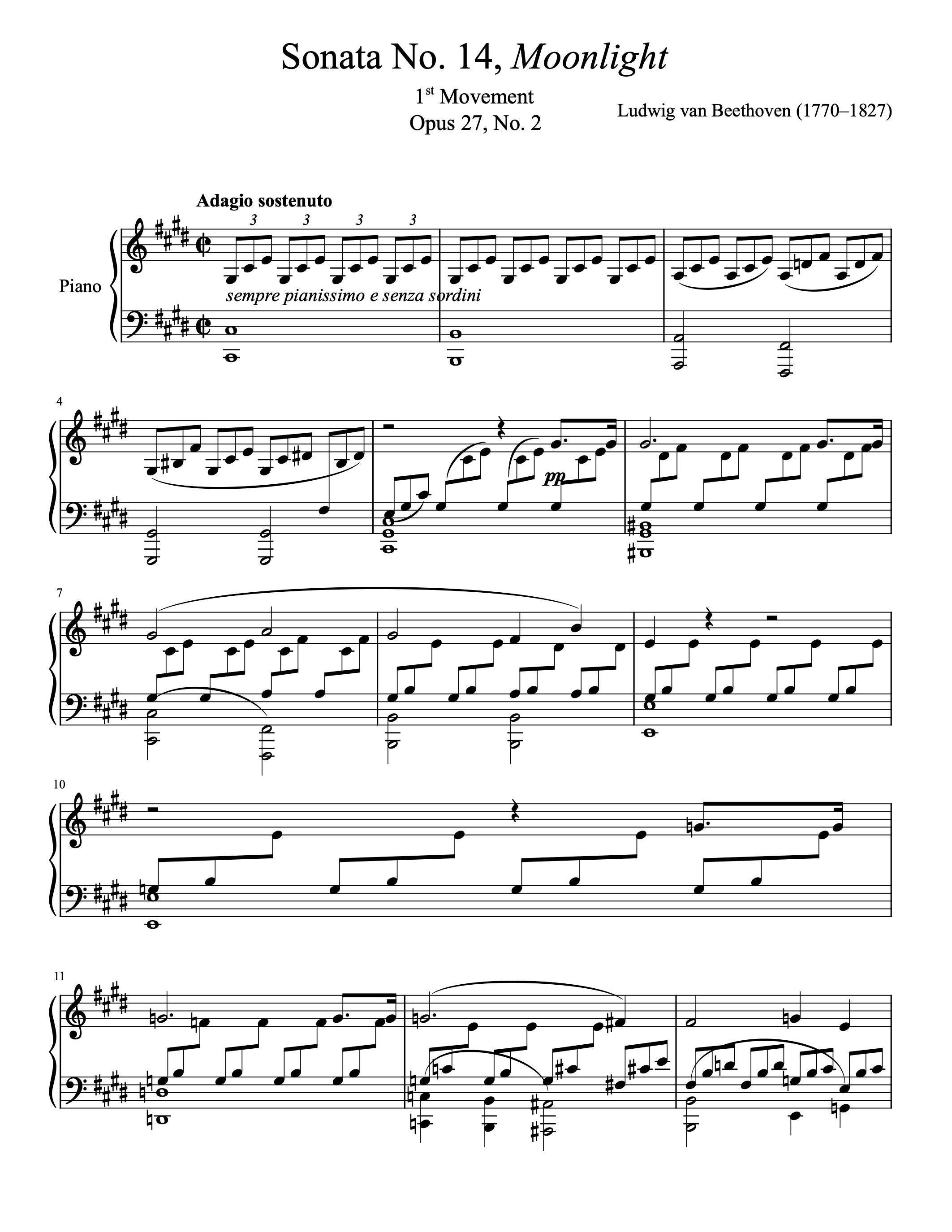 Piano Music Sheets - Sonata No. 14 in C Sharp Minor