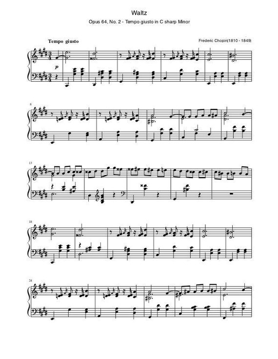 Piano Music Sheets Waltz Opus 64 No. 2 Tempo Giusto in C Etsy