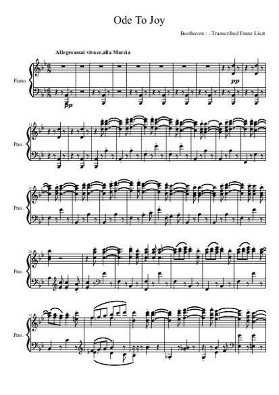 Piano Music Sheets Ode to Joy 9th Symphony 4th Movement - Etsy