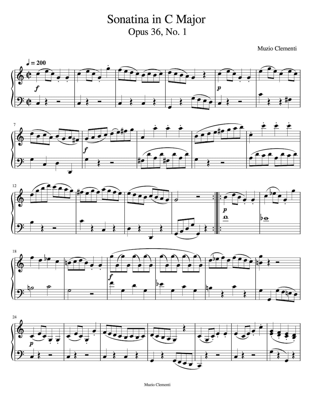 Piano Music Sheets - Sonatina in C Major - Opus 36 No. 1 - Muzio ...
