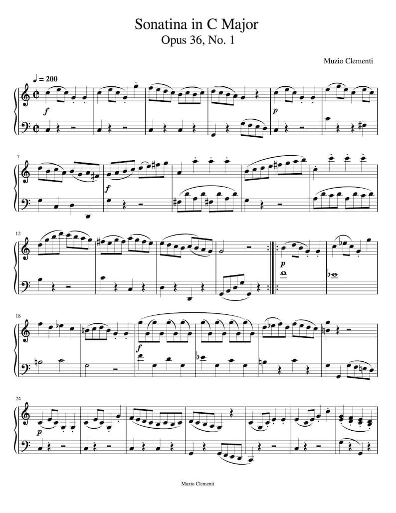 Piano Music Sheets - Sonatina in C Major - Opus 36 No. 1 - Muzio ...