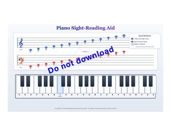 Piano Music Sheet  - Piano Sight Reading Aid - Grand Staff to Keyboard Map | Printable PDF & PNG - Digital Download