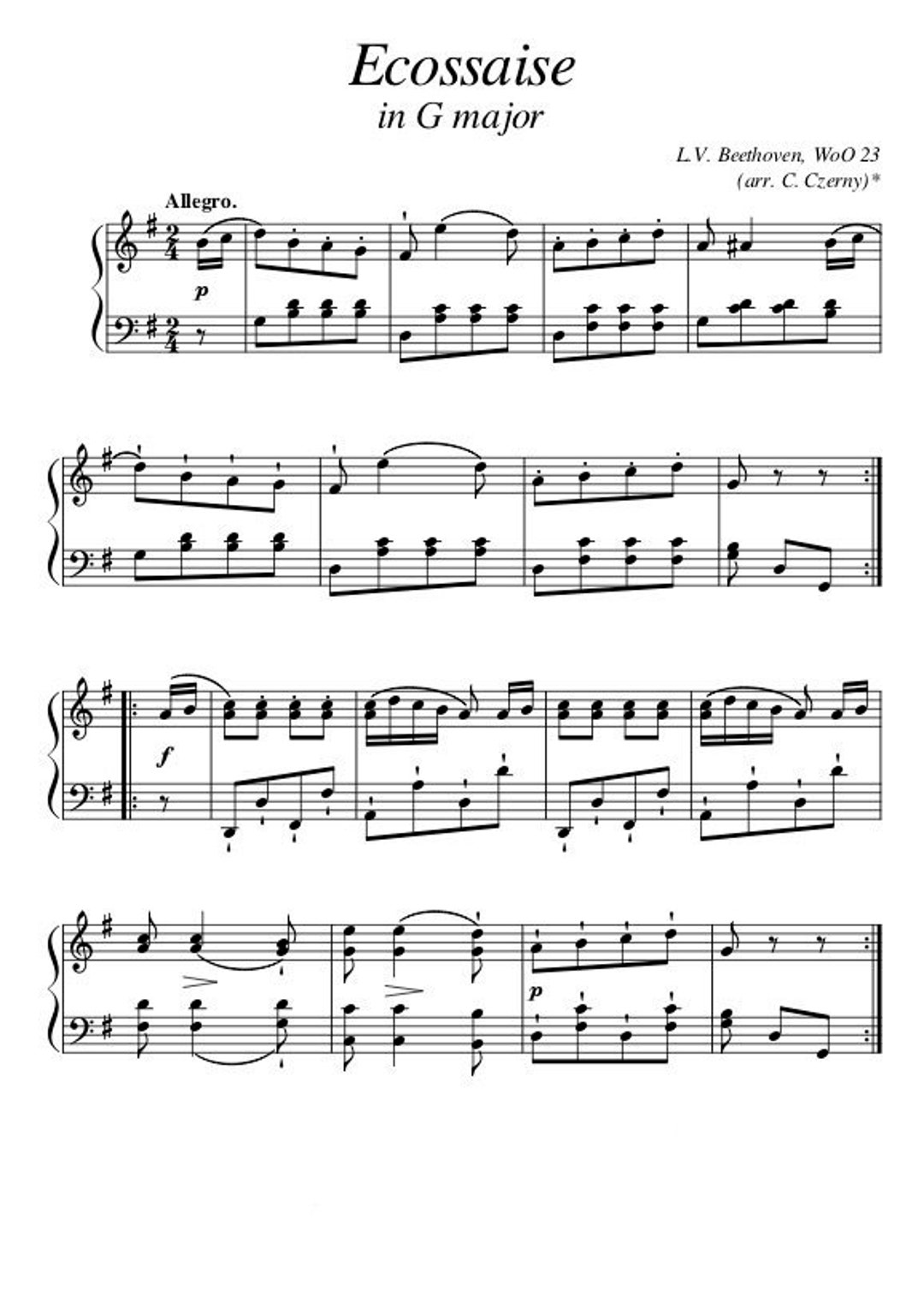 ピアノ楽譜 - ベートーヴェン作曲「エコセーズ ト長調 WoO 23