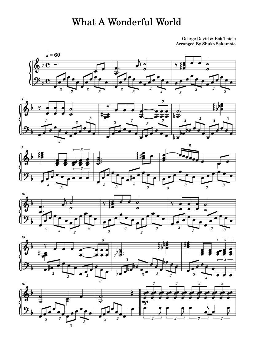 Piano Music Sheets - What a wonderful world  -  Louis Armstrong - Physical Paper Sheet Music
