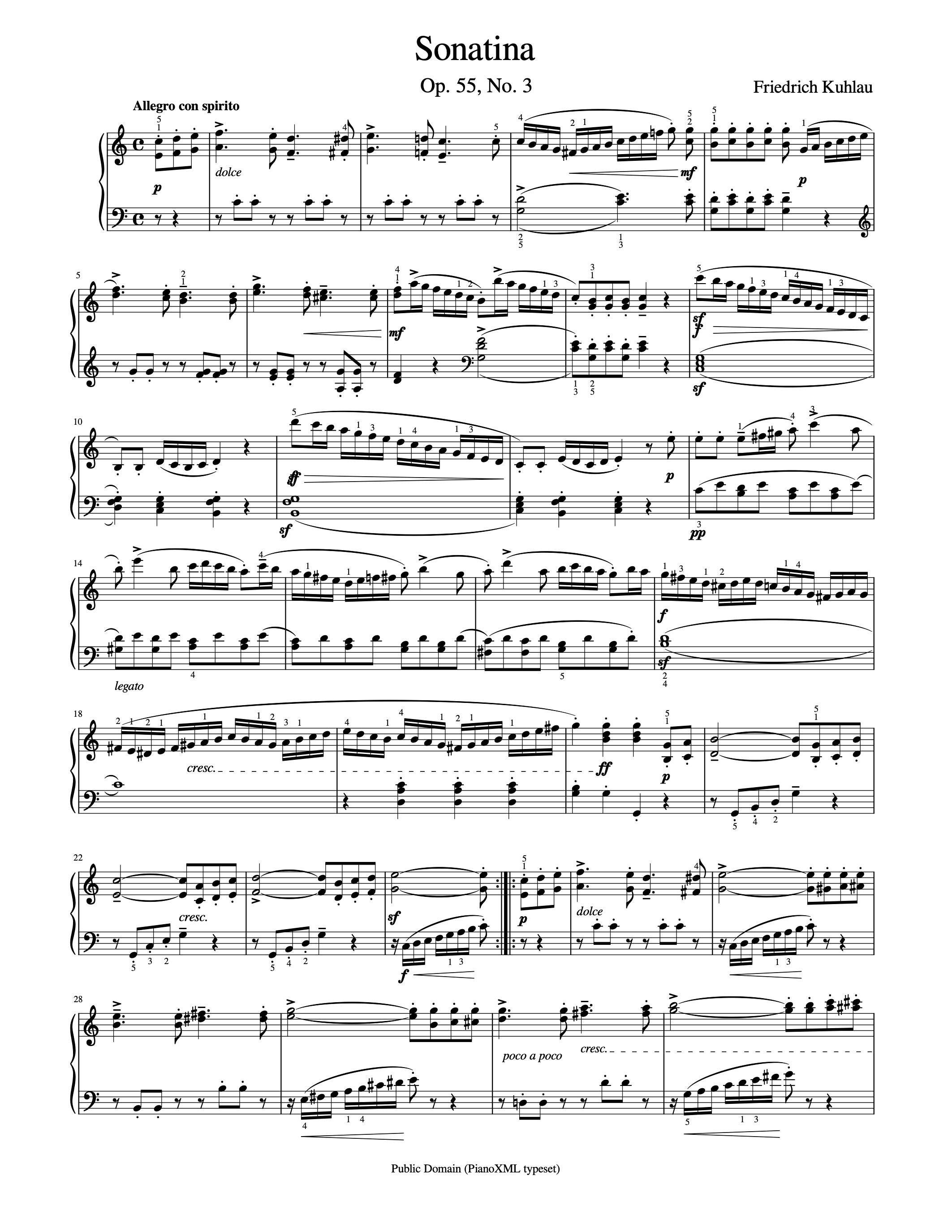 ピアノ楽譜 - ソナチネ - 作品 55 第 3 番 - フリードリヒ クーラウ