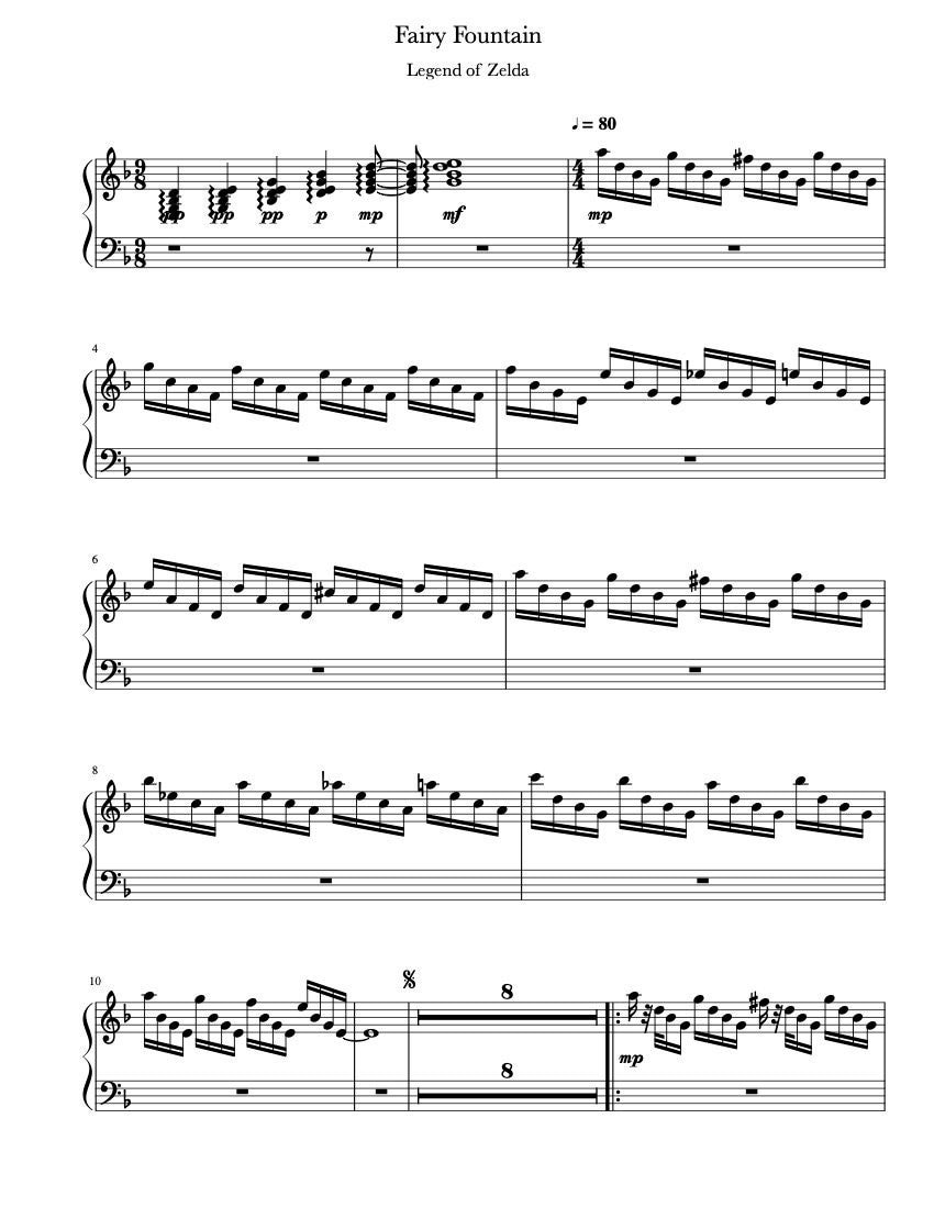 ピアノ楽譜 - ゼルダの伝説の妖精の泉 - ピアノ - デジタル