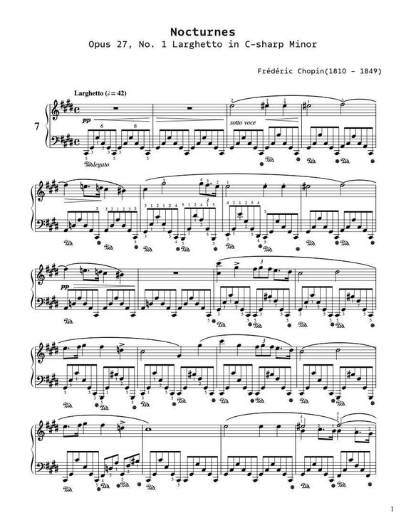 Piano Music Sheets - Nocturnes in C Sharp Minor Opus 27 No 1