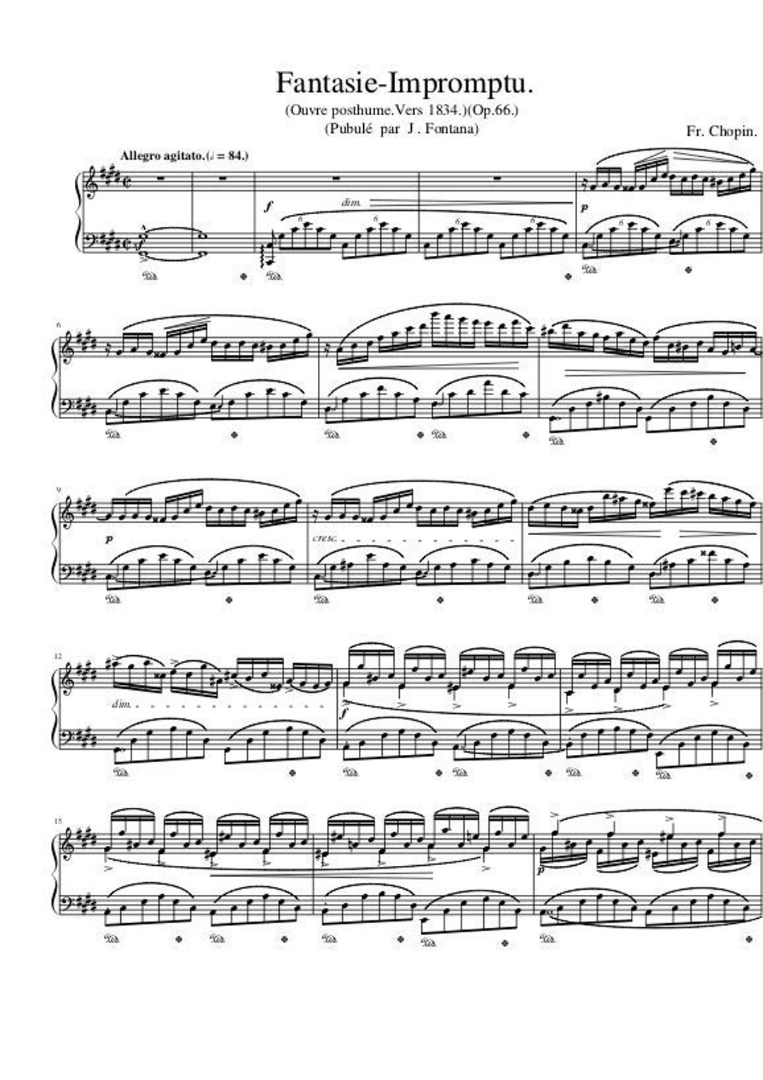 ピアノ楽譜 - ショパン作曲 幻想即興曲 作品66 - デジタルダウンロード