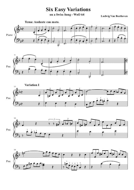 ピアノ楽譜 - 6つの簡単な変奏曲 - ルートヴィヒ・ヴァン