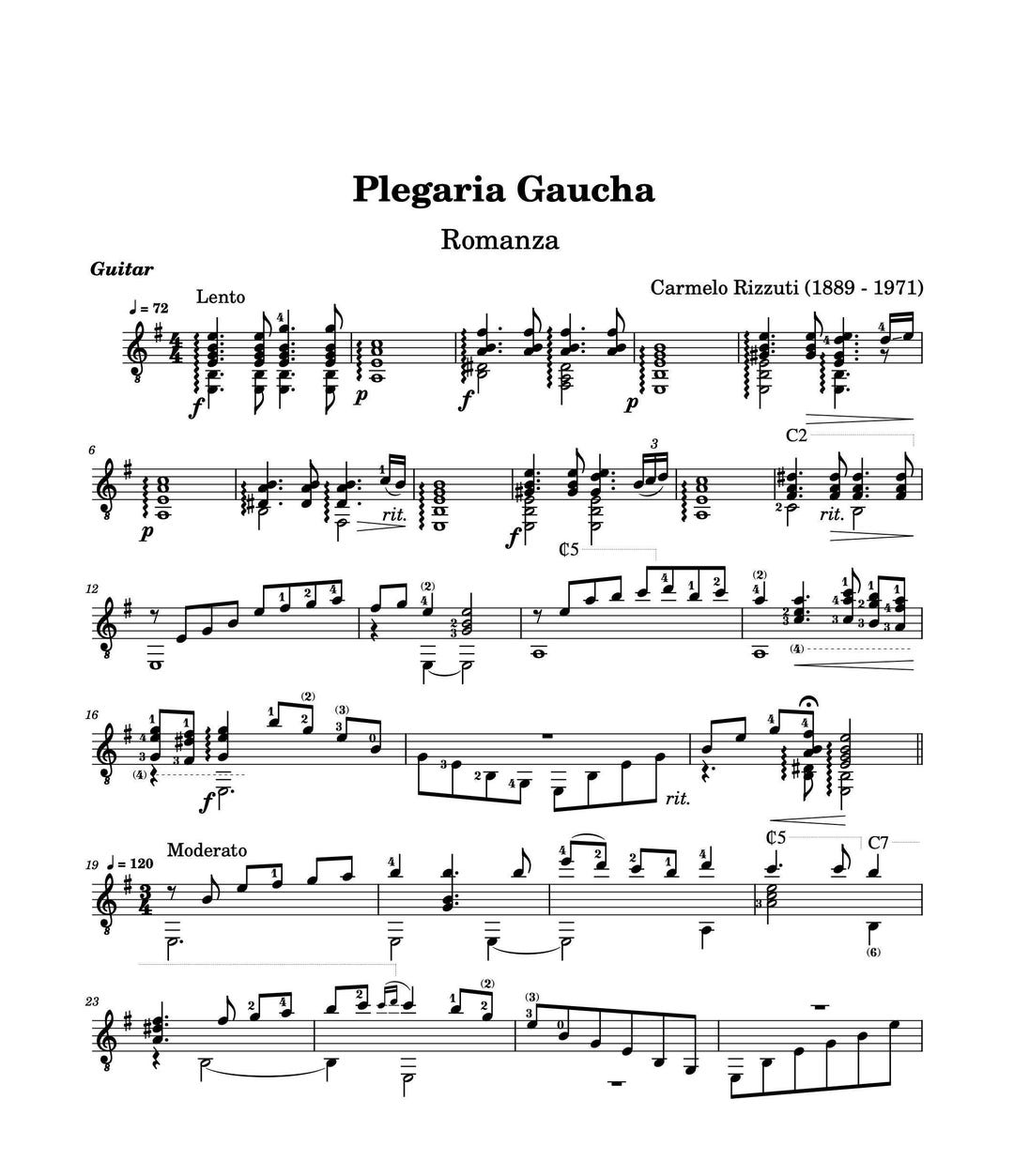 Guitar Music Sheets - Plegaria Gaucha - Romanza - Carmelo Rizzuti
