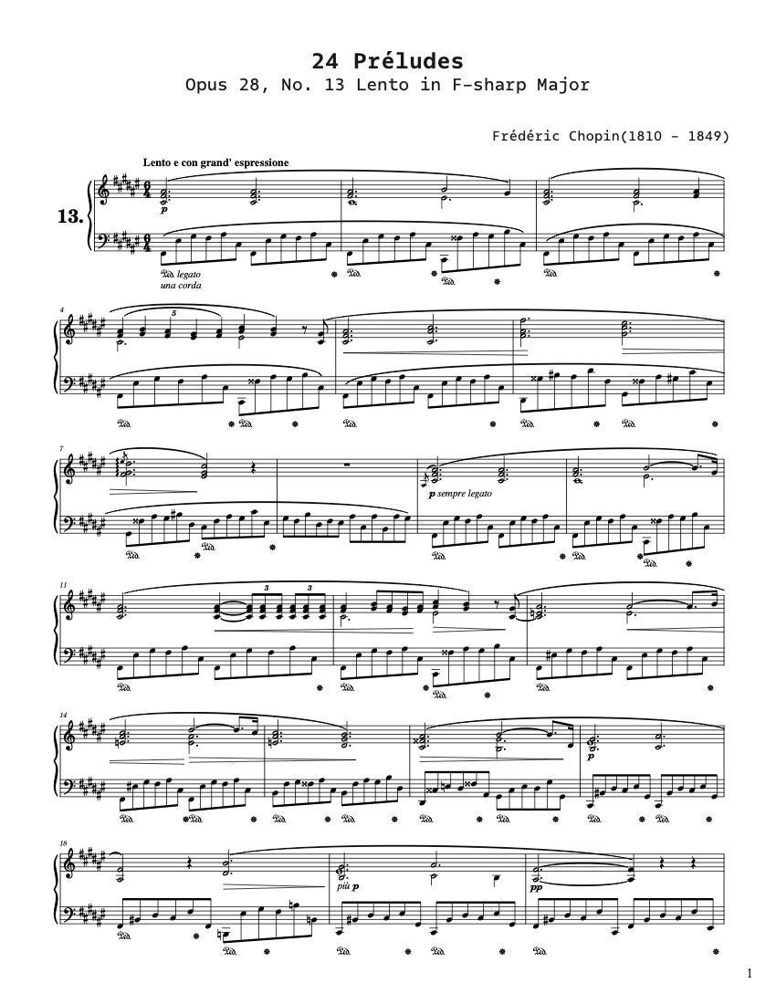 Piano Music Sheets - 24 Preludes in F Sharp Major, Opus 28