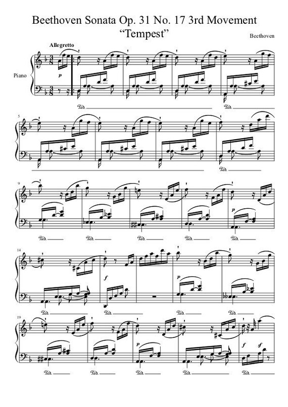 Piano Music Sheets Sonata 17 Opus 31 3rd Movement Tempest.
