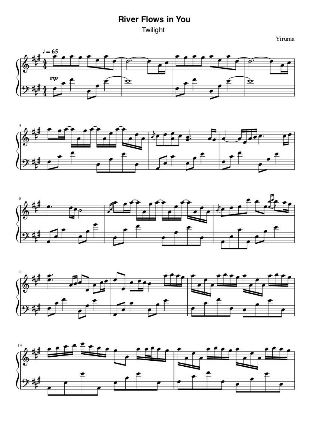 Piano Music Sheets River Flows in You From Twilight Yiruma - Etsy