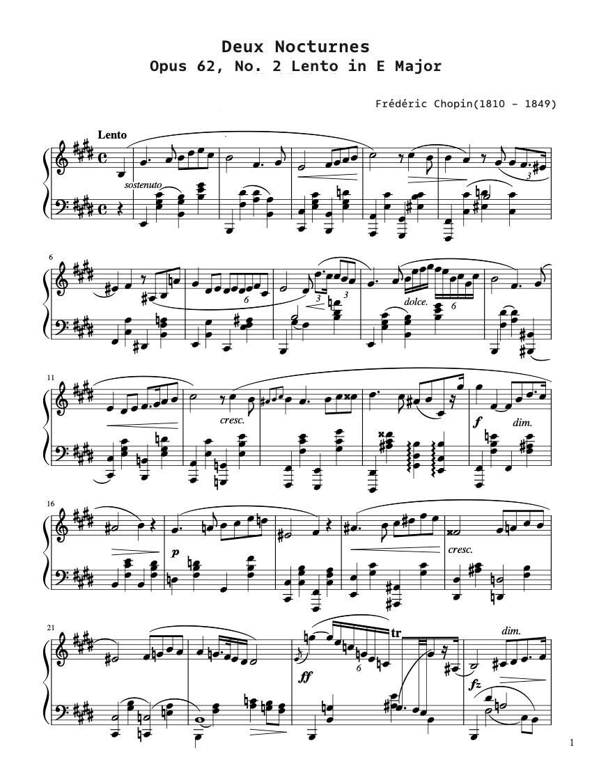 ピアノ楽譜 - 2 つの夜想曲 作品 62 第 2 番 ホ長調 - フレデリック