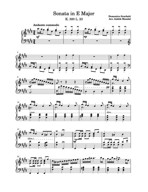 ピアノ楽譜 - ソナタ ホ長調 - K 380 L 23 - ドメニコ・スカルラッティ