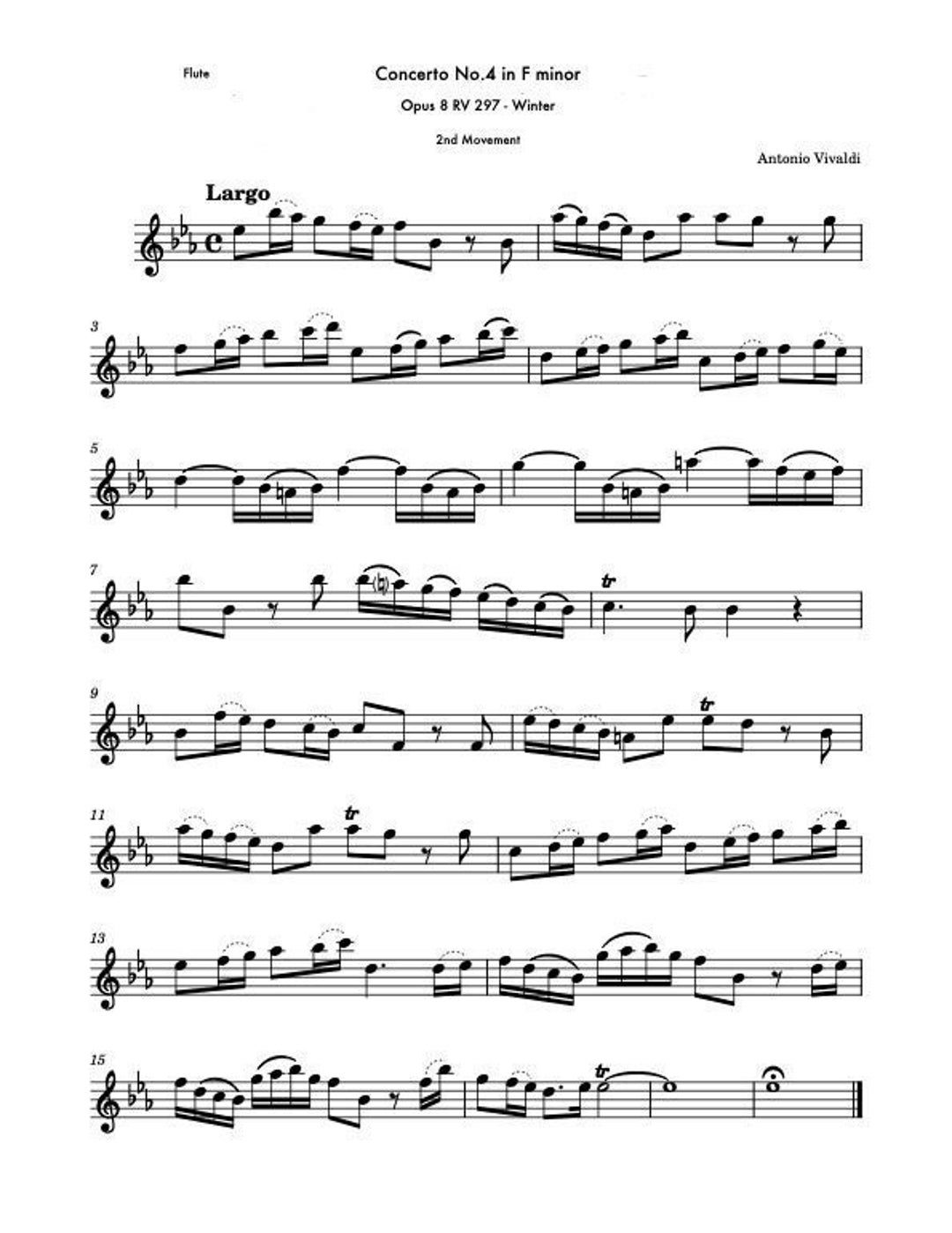 Flute Music Sheets - Concerto No. 4 in F Minor Opus 8 RV 297