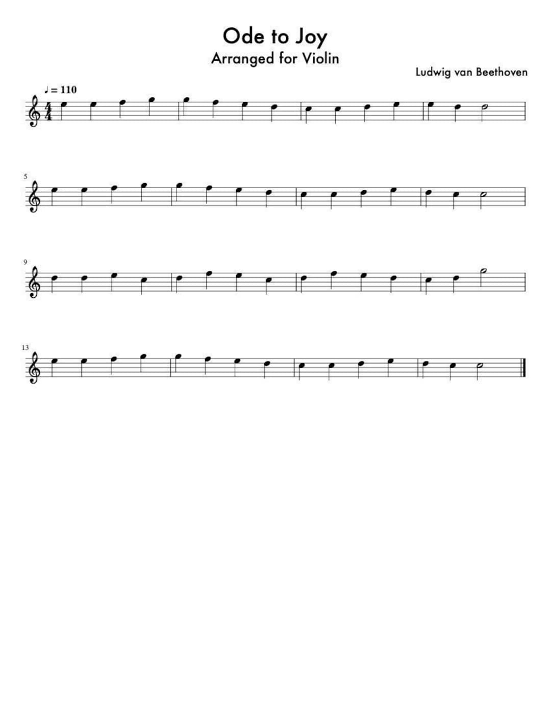 Violin Music Sheets Ode to Joy Beethoven Digital Download Etsy