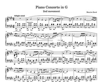 Piano Music Sheets - Piano Concerto in G Major - 2nd Movement - M.83 - Maurice Ravel - Digital Download