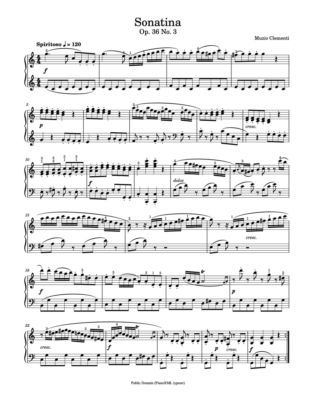 Piano Music Sheets - Sonatina - Opus 36 No. 3 - Muzio Clementi