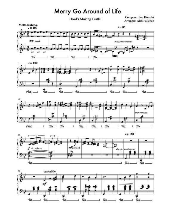 Partitions de musique pour piano Merry Go Around of Life de Joe
