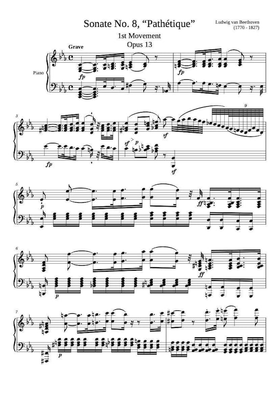 Spartiti per pianoforte Sonata per pianoforte n. 8 in do minore, op. 13  Primo movimento 'Patetica' di Beethoven Download digitale -  Italia