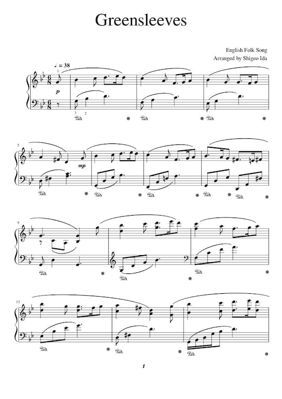 Piano Music Sheets - Greensleeves - English Folk Song