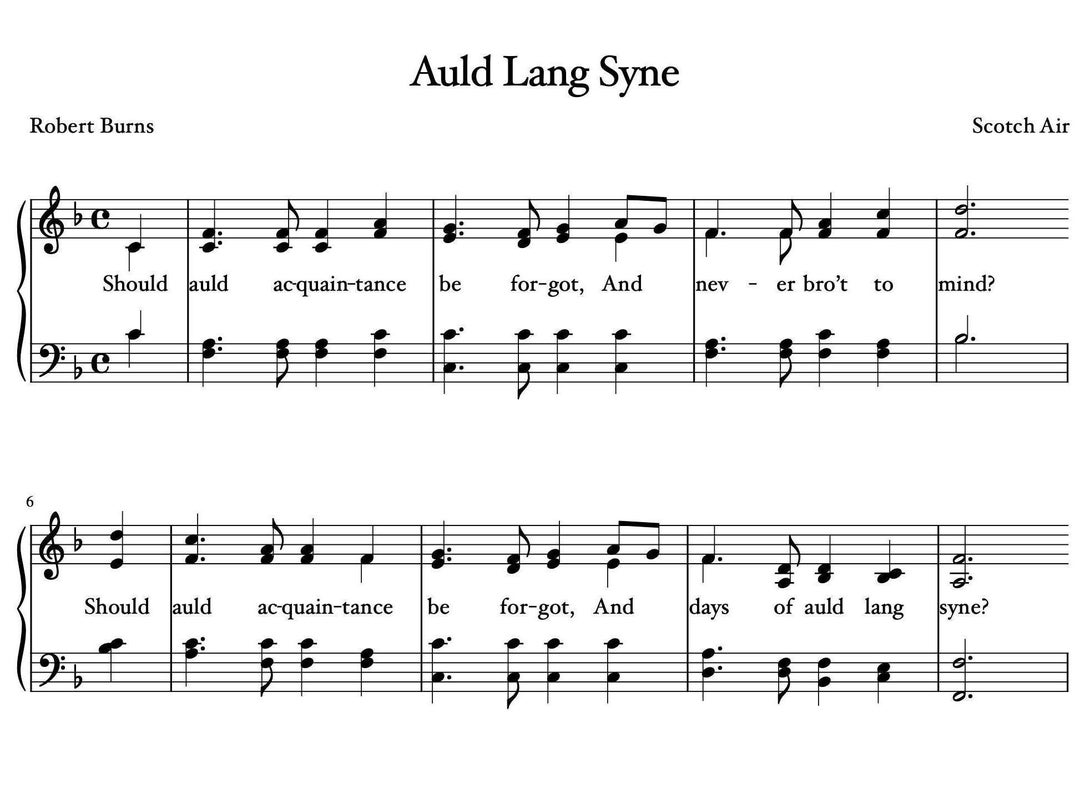 Piano Music Sheets - Auld Lang Syne - Scotch Air - Robert Burns ...