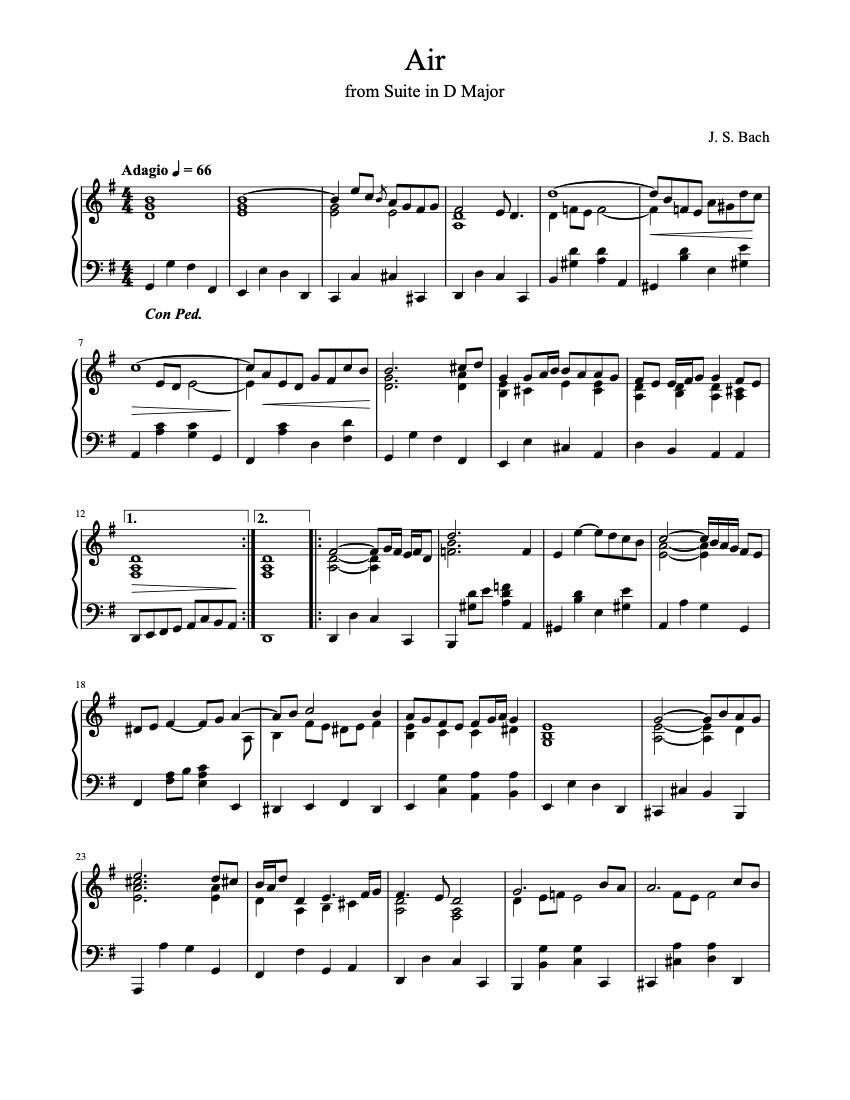 ピアノ楽譜 - ヨハン・セバスチャン・バッハ作曲 組曲第3番ニ長調 BWV