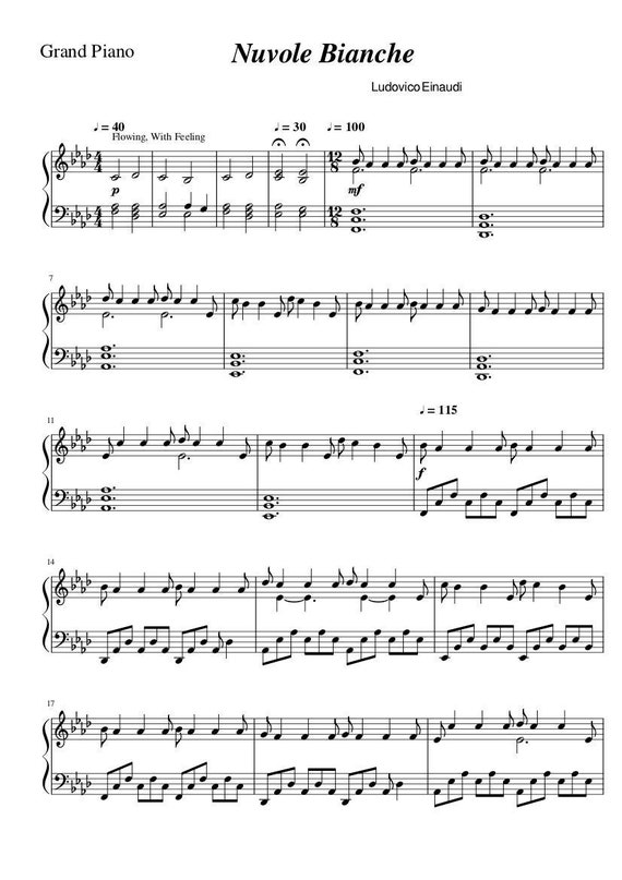 Piano Music Sheets - Nuvole Bianche by Ludovico Einaudi - Piano - Digital  Download