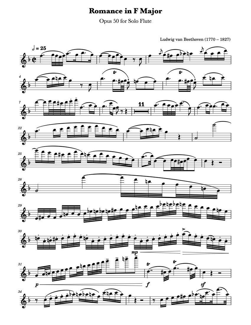 Flute Music Sheets - Romance in F Major Opus 50 - Ludwig Van
